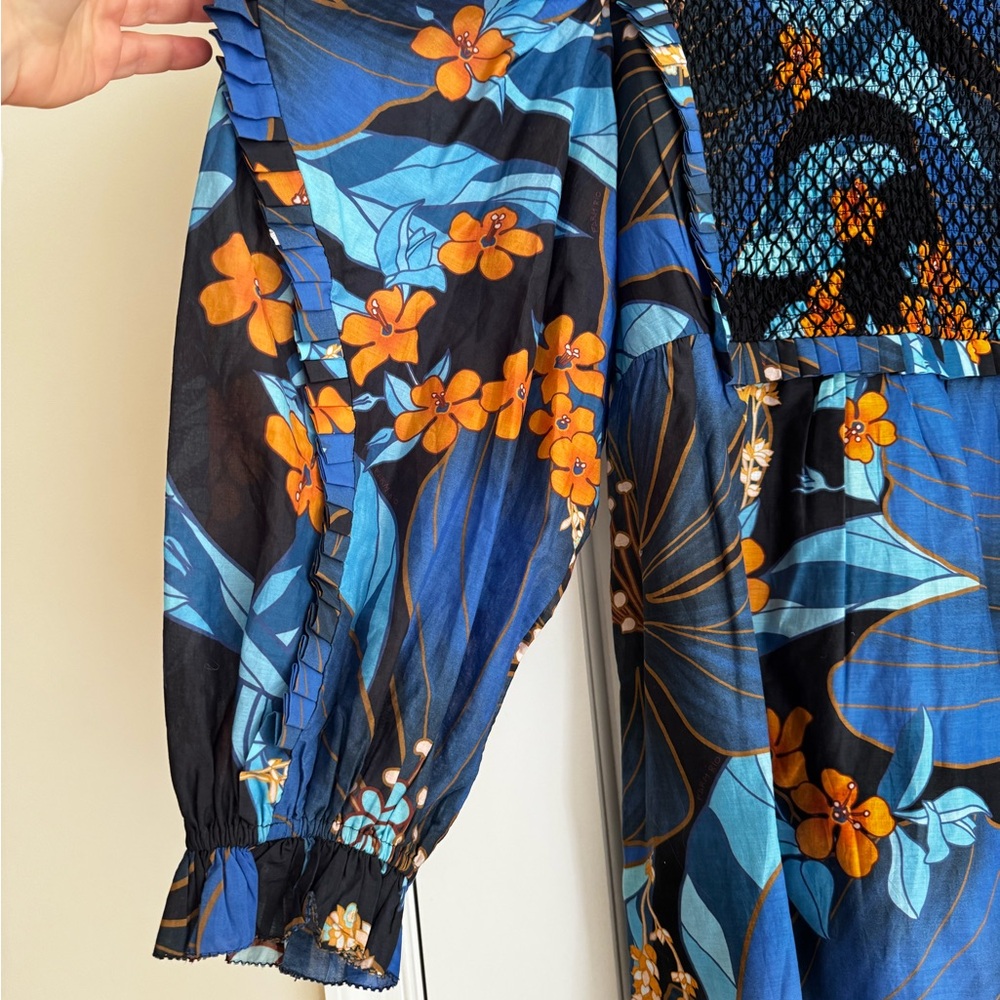 FARM Rio Blue Floral Mini Dress with Orange Accents - Picture 2 of 6